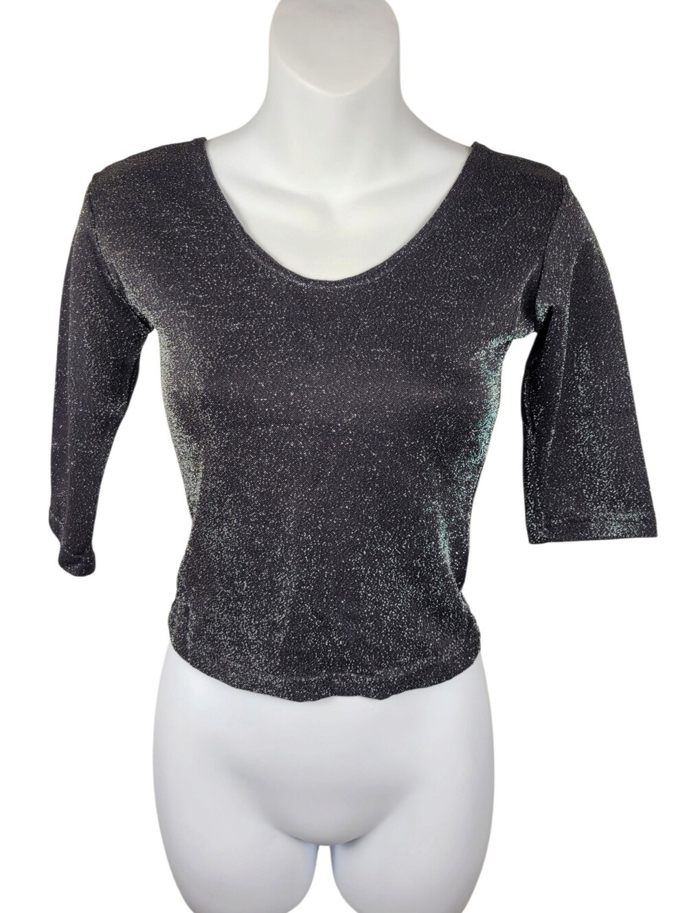 2/$20 Y2K Black & Silver Glittery Top Blouse Made In Canada Size: Large